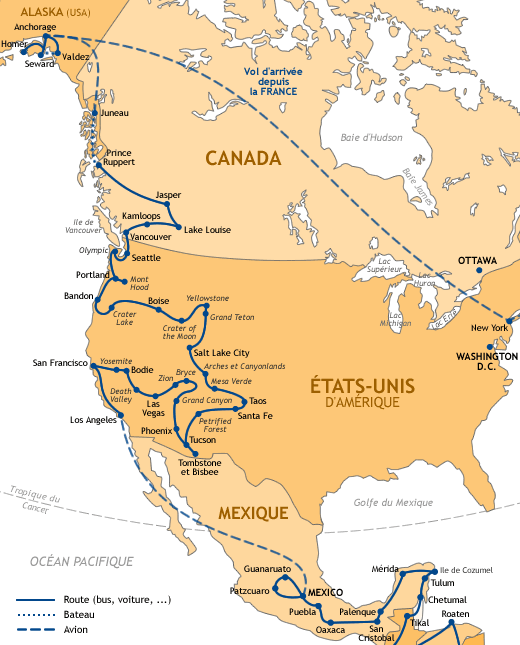 Notre itinéraire en Amérique du Nord