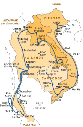 Carte de notre itinéraire en Aie du Sud-Est