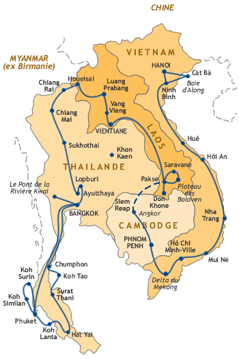 Carte de notre itinéraire en Asie du Sud-Est