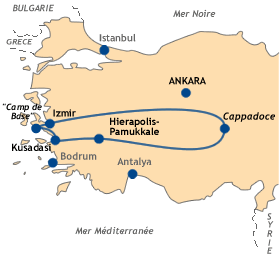 Carte de notre itinéraire en Turquie de l'Ouest