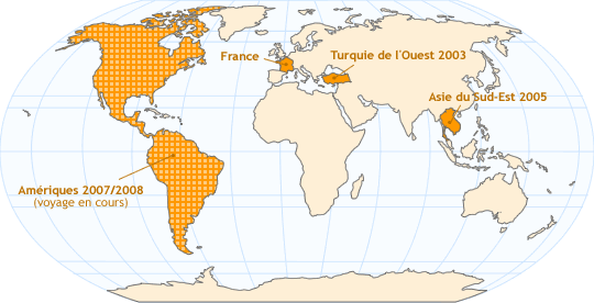 Cliquez sur un voyage pour le vivre avec nous Carte du monde avec nos différents voyages