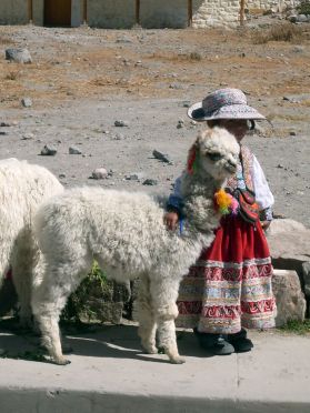 Petite P&eacute;ruvienne et son lama